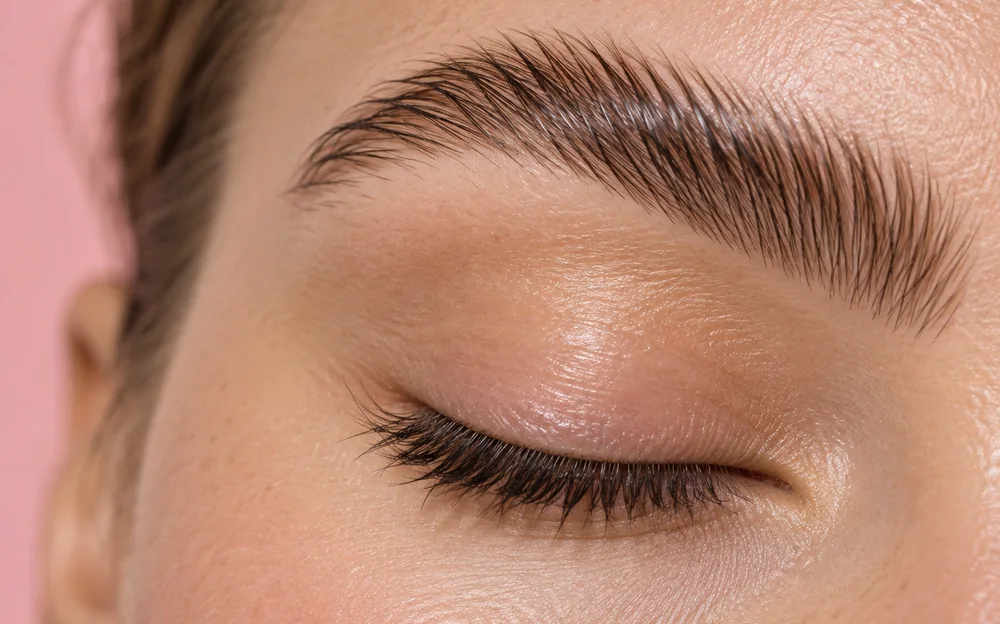 Sobrancelha com fios alinhados após brow lamination